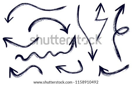 Hand drawn grunge vector arrows. Dry paint brush strokes