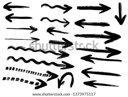 Hand drawn grunge vector arrows. Dry paint brush strokes