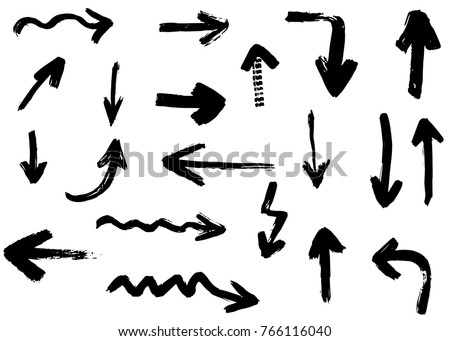 Grunge vector arrows. Dry brush strokes