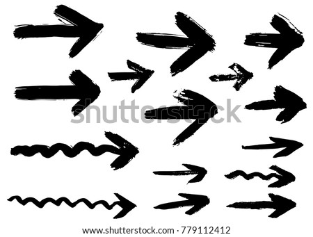 Grunge vector arrows. Dry brush strokes