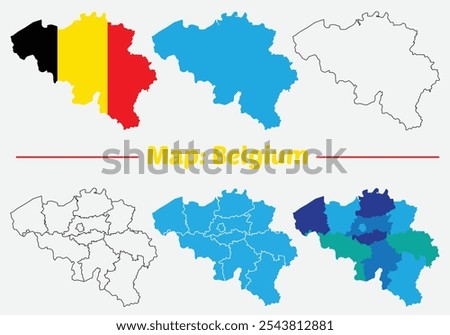 Belgium map Regions Isolated detailed Belgium Blue map with Regions and national borders map, belgium flag map.