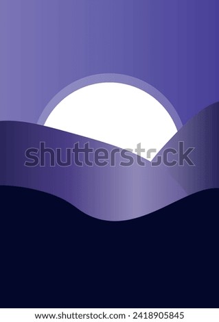 Beautiful night portrait of mountains. Moon over mountain lake, amazing mountains and forest vector illustration 