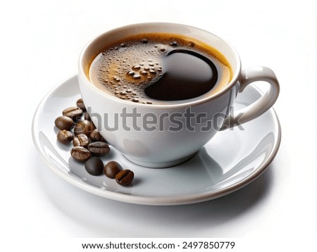 Similar – Foto Bild Frischer Kaffee mit Kaffeebohnen und Kuchenstücken