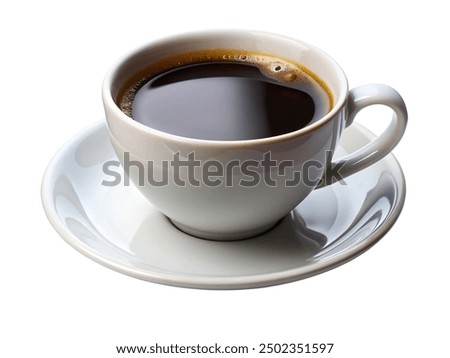 Similar – Image, Stock Photo White coffee cup on white coaster on wooden table. Coffee foam with latte Art.