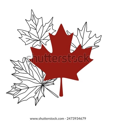 red maple leaf with shadow. Maple leaf icon. Canada symbol. Vector illustration isolated on white background. Elements for the design. 