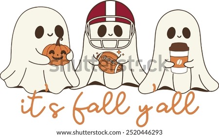 It's Fall Y'all Vector,Tis the Football Season Vector, Cute Ghost with Pumpkin Spice Vector, Vintage Pumpkins Eps, Fall Vibes eps, Halloween Ghost Vector