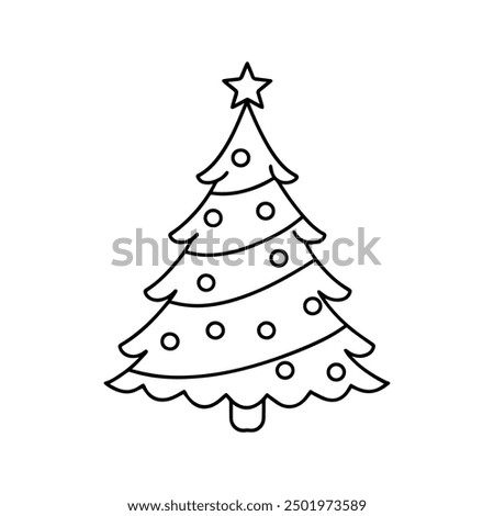 Christmas tree silhouette vector illustration, line art