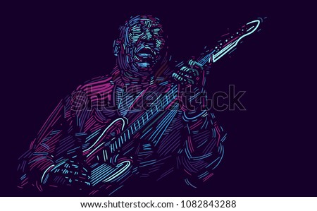 Musician with a guitar abstract vector illustration with large strokes of paint. EPS 10 format