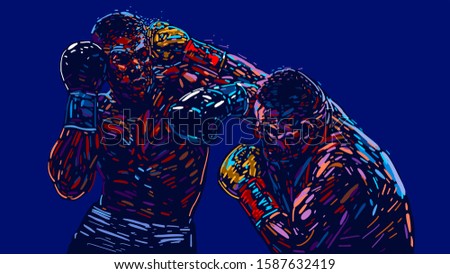 Vector illustration. Two fighting boxers. Poster for billboards sports Boxing  fights
