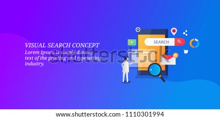 Visual Search, Search engine, Mobile Search - vector banner illustration with icons and texts