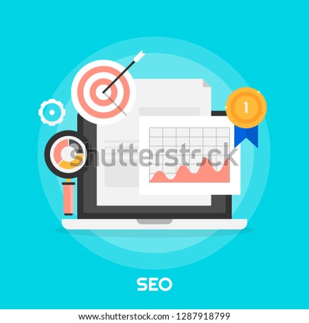 Flat style SEO, Search Engine optimization, Ranking, Analysis vector illustration