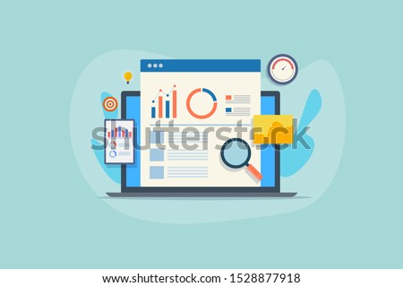 Flat design vector - Keyw performance indicator - KPI, Marketing, Business, Data - banner illustration with icons