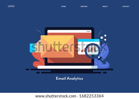 Email campaign monitoring, Email analytics, Delivering email, Open rate - conceptual vector landing page