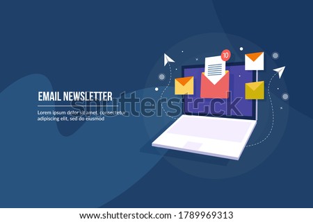 Email newsletter, sending email messages, Sign up for newsletter - conceptual flat design isometric vector illustration with icons