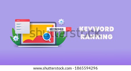 Concept of Keyword ranking, Keyword analysis, SEO keyword optimization - vector illustration with icons on isolated background Stock foto © 