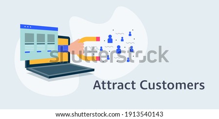 Concept of customer attraction, customer retention, inbound marketing - flat design vector illustration with icons