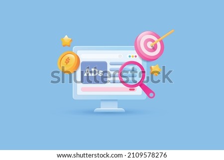 Paid marketing, PPC campaign, digital advertising, Search marketing, PPC ads - 3d concept vector illustration with icons