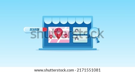 Local SEO, Searching business on local maps, Find business near me, Local listing concept - 3D style vector illustration with icons