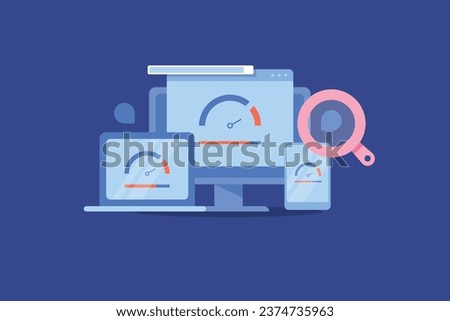 Website speed optimization, Loading speed monitoring on digital devices, SEO performance plugin - vector illustration banner with icons