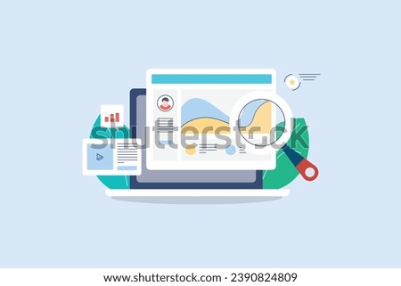 Buyer persona, customer data analysis, applying data science, big data, website traffic report - vector illustration with icons