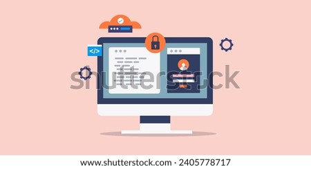 Cyber attack prevention, cyber security, software coding, antivirus, malware removal, data security - vector illustration banner with icons