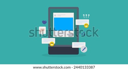 Adding caption texts to social media post for better audience engagement, Social media marketing strategy, engaging content marketing - vector illustration banner with icons