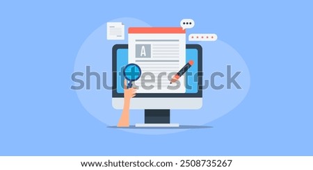 Content writing for website, Content research and development, Writing article, journal and publishing on blog, Blog content writing. Vector illustration background with icons