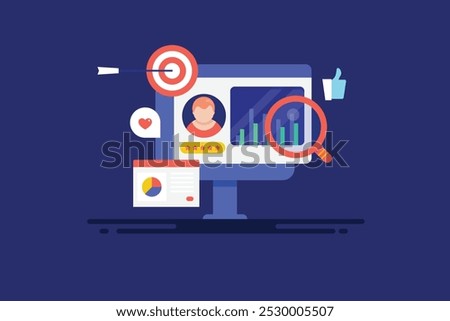 Demographic analysis for digital advertising campaign, Buyer persona, Customer data from digital ads - vector illustration background with icons