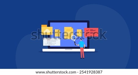 Website coding, Web development concept, Searching codes for bug fixing, Application development - vector illustration with icons