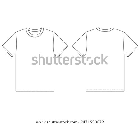 Short Sleeve baby T shirt Tops Technical fashion flat sketch front and back view Vector illustration template For kids