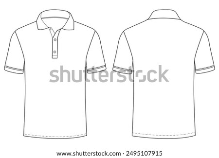 Short Sleeve polo shirt Technical drawing Fashion flat sketch front and back views vector illustration template