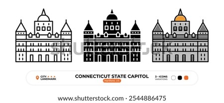 Connecticut State Capitol Line Icon.
Hartford, Us Color Symbol, Chill Out Sign, Editable Stroke.