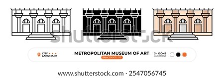 Metropolitan Museum of Art Line Icon. US New York's, Silhouette, Color Symbol, Editable Stroke.
