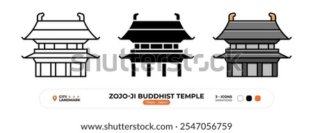 Zojo-ji Buddhist Temple Line Icon.Tokyo_Japan, Silhouette, Color Symbol, Editable Stroke.
