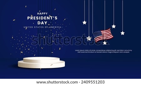 Happy President's Day background with United States flag and podium display