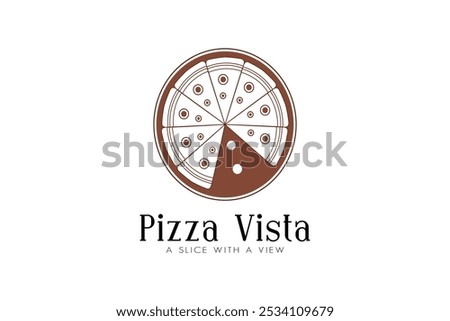 Minimalist Logo Design for Italian Restaurant – Pizza with Missing Slices, Golden Crust, Red Sauce, and Green Herbs for 'Pizza Vista' Branding