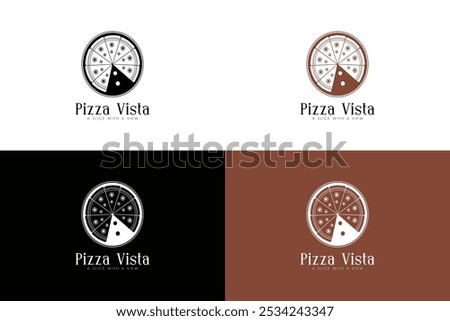 Minimalist Logo Design for Italian Restaurant – Pizza with Missing Slices, Golden Crust, Red Sauce, and Green Herbs for 'Pizza Vista' Branding