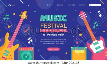 Music festival background. Music fest. Music concert design. Musical event. Musicians, instruments. Vector illustration Template for Poster, Banner, Flyer, Invitation, Card, Social media Post, Cover.