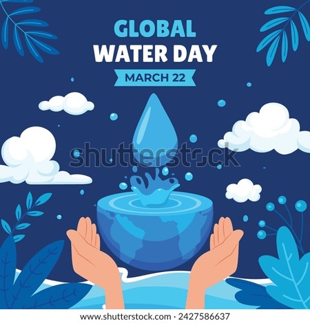 World Water Day Celebration. Happy Water day background. March 22. Cartoon Vector illustration design for Poster, Banner, Flyer, Card, Cover, Post, Campaign. water drop. save the water concept.