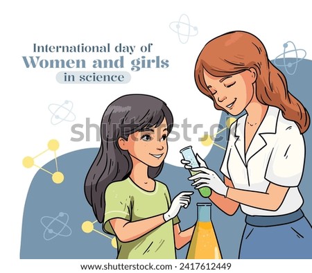 International day of women and girls in science. Cartoon Vector illustration Design for poster, Banner, campaign and greeting card. February 11.