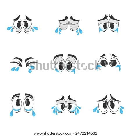 Crying Cartoon eyes collection comic  eyes expressions, emoticons,Cartoon eyes. Hand drawn eye emotions, funny eyes expression and blink vector set