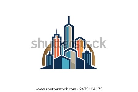 A cityscape featuring towering skyscrapers and various buildings in a bustling metropolis, Create a minimalist design of a city skyline with clean lines and geometric shapes Free Vector