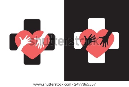 Heart in hand icons set. Hands holding heart icon. Love icon. Health, medicine symbol. Voluntary signs. St. Valentine Day concept. Vector isolated on the white background Pro Vector