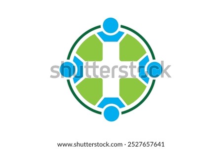 People logo. Holding hands in circle plus human circle pro vector logo design