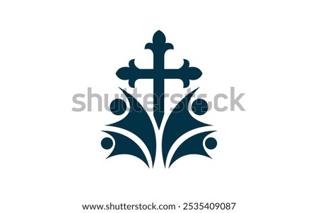 Christian cross Logo design concept A stylized christian cross with an intricate design in vector human christian icon