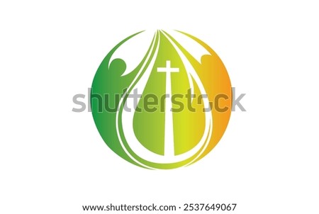 people human church logo design with vector fresh leaf green icon logo vector symbol design