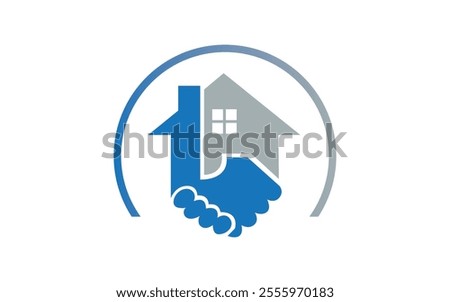 Home and Property Care Vector Logo Design Ideal home logo design buying selling element with handshake illustration