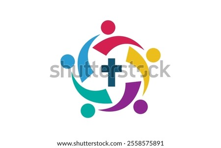 Cross with church people union care love logo design icon