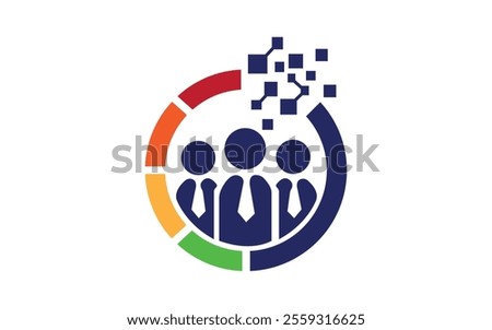 Circle rainbow shape with three man worker inside logo design