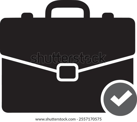 Black Silhouette Briefcase Icon with Checkmark Symbol for Business and Success Concepts